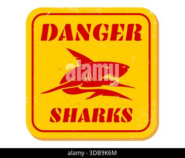 Vecteur signe vintage de requin en colère. Signe de danger. Requins. Illustration de Vecteur