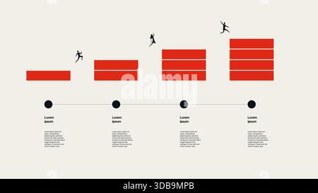 Business Timeline Infographic Template avec barres de progression et silhouettes Jumping Growth concept Art Illustration de Vecteur