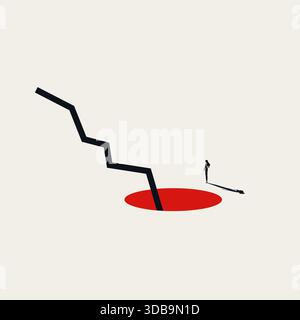 Femme d'affaires regardant le graphique financier s'écraser dans le trou rouge représentant la récession et le concept de crise économique Illustration de Vecteur