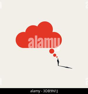Homme d'affaires debout sous une grande bulle de pensée rouge rêvant de nouvelles idées créatives et de l'art de concept d'innovation Illustration de Vecteur