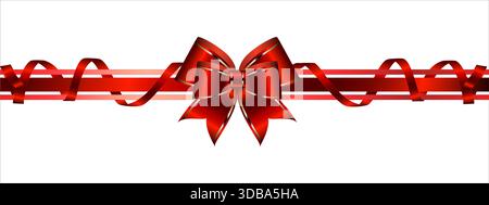 Arc en soie réaliste rouge avec ruban pour la décoration du modèle vectoriel d'emballage cadeau sur un fond transparent Illustration de Vecteur