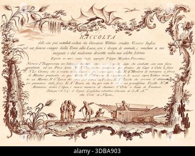 Recueil des choses les plus notables vues par Giovanni Wilkins, évêque anglais érudit, lors de son célèbre voyage de la Terre à la Lune, avec des dessins d'animaux et de machines inconnus de nous et décrits par lui dans sa célèbre histoire. Exposé dans neuf plaques de cuivre par Filippo Morghen à Florence - 1769 Banque D'Images