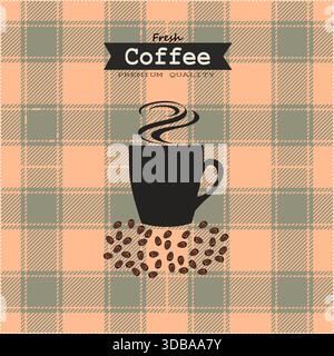 Tasse de café avec des grains de café et du café moulu en arrière-plan Illustration de Vecteur