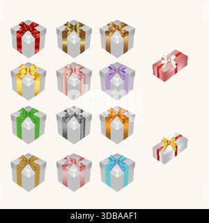 Nouvel an et Joyeux Noël 2026 boîtes cadeaux blanches avec des noeuds dorés et des paillettes d'or confettis sur fond blanc. Illustration vectorielle Illustration de Vecteur