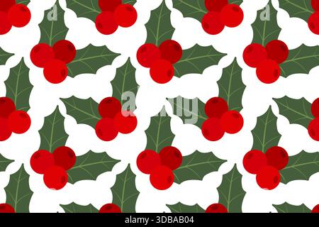 Motif sans couture houx. Ornement coloré avec des plantes vertes avec des baies. Illustration de Vecteur