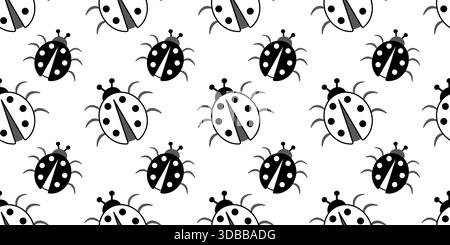Lignes horizontales répéter les bugs noirs et blancs. Motif sans couture de nature abstraite de coccinelles. Joli design monochrome pour textile, décoration intérieure, papeterie. Illustration de Vecteur