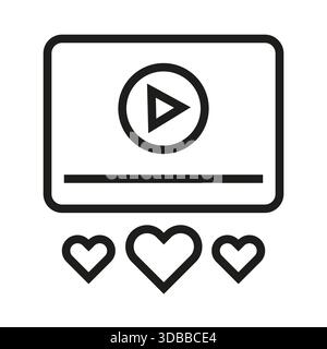 Icône du lecteur vidéo. Comme le symbole des cœurs. Interface vectorielle d'évaluation du contenu. Commentaires sur les médias sociaux. Illustration de Vecteur