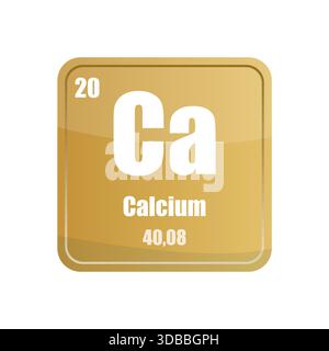 Carreau pour éléments chimiques à base de calcium. Numéro atomique vingt. Icône vecteur signe CA. Forme carrée jaune or. Illustration de Vecteur