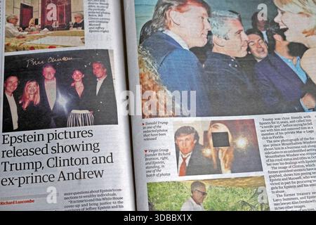 'Epstein Pictures publié montrant (Donald) Trump, (Bill) Clinton et l'ex-prince Andrew' Guardian titre 13 décembre 2025 Londres Angleterre Royaume-Uni Banque D'Images