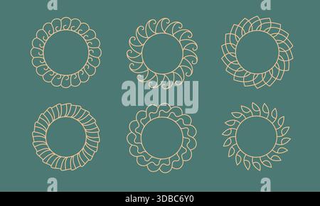 Ligne de style bohème soleil, cadres dorés Sunburst. Conception vectorielle abstraite moderne de boho céleste pour carte, autocollant. Illustration de Vecteur