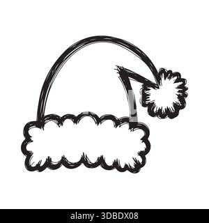 Illustration simple d'art de ligne noir et blanc d'une icône de chapeau de père noël Illustration de Vecteur