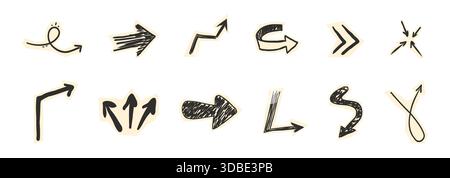 Ensemble de scrapbook avec découpe de flèche de papier déchiré gribouillage griffonnage éléments. Y2K Swirl, haut et bas, collection de flèches droite et gauche. Illustration vectorielle Illustration de Vecteur