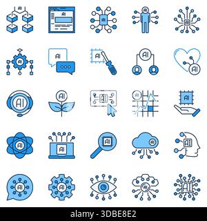 Ensemble d'icônes colorées AI - collection de signes conceptuels créatifs de technologie d'intelligence artificielle Illustration de Vecteur