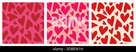 Ensemble de motifs coeurs sans coutures. Imprimés Love amusants pour la Saint-Valentin. Arrière-plan romantique sans fin, répétant les textures féminines pour Illustration de Vecteur