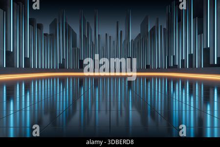 Fond de bâtiment à rayures foncées la nuit, rendu 3D. Illustration 3D. Banque D'Images