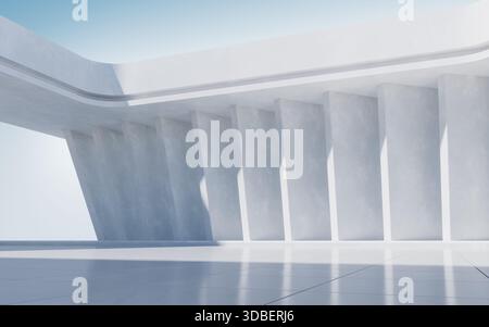 Terrain vide avec fond de bâtiment blanc, rendu 3D. Illustration 3D. Banque D'Images