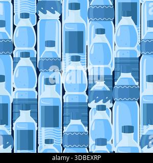Bouteilles d'eau en plastique modèle sans couture. Récipients pour liquides à boire. Boisson froide rafraîchissante. Pur minéral bouteille aqua. Impression répétée. H2O hydra Illustration de Vecteur
