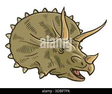 Triceratops tête de dinosaure isolé illustration vintage Illustration de Vecteur