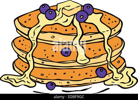 Blueberry Pancake avec sirop dans Sketch Retro Doodle style dessin animé illustration vectorielle Illustration de Vecteur