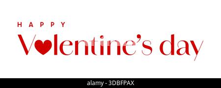 Typographie de la Saint-Valentin sur fond isolé, lettrage de texte Happy Valentines Day avec cœur rouge Illustration de Vecteur