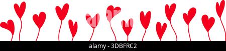 Bannière de ballons de coeur. Frontière de fête des mères ou de Saint-Valentin sur fond isolé. Cœurs rouges dessinés à la main Illustration de Vecteur