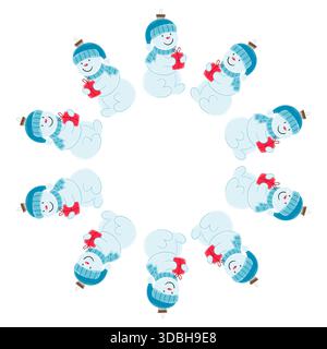 Décorations pour arbres de Noël. Cadre rond d'ornements d'arbre de Noël bonhomme de neige. Modèle pour votre créativité. Conception pour cartes postales, flyers et bannières Illustration de Vecteur