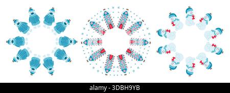 Décorations d'arbre de Noël, ornements de Noël. Ensemble de cadres ronds en jouets bleus. Modèle pour votre créativité. Conception pour cartes postales, flyers, BA Illustration de Vecteur