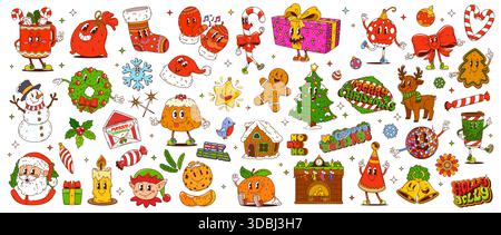 Noël groovy Santa, renne, personnages d'arbre Illustration de Vecteur