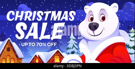 Bannière de vente d'hiver de Noël avec ours polaire blanc Illustration de Vecteur