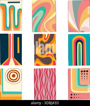 Arrière-plans abstraits rétro des années 70 avec des motifs psychédéliques groovy Illustration de Vecteur