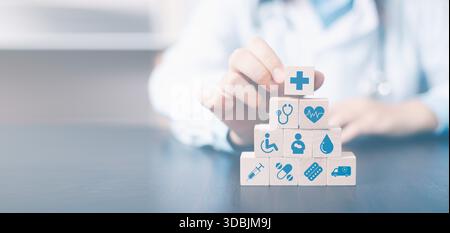 Le concept de soins de santé englobe un plan de services complet, assurant la sécurité et l'assistance médicale des médecins et des pharmacies aux hôpitaux, tous Banque D'Images