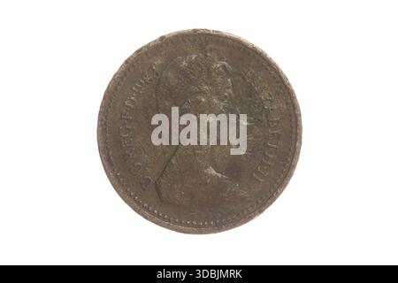 Pièce de monnaie de livre de la Reine Elizabeth II usée - forme ronde - avers - troisième portrait -1983 Banque D'Images