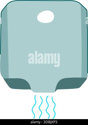 Sèche-mains soufflant de l'air chaud assurant l'hygiène des toilettes Illustration de Vecteur