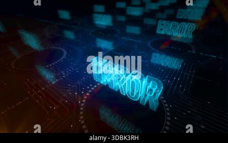 Symbole d'alerte d'erreur concept numérique. Illustration 3d abstraite du réseau, de la cybertechnologie et de l'ordinateur. Banque D'Images