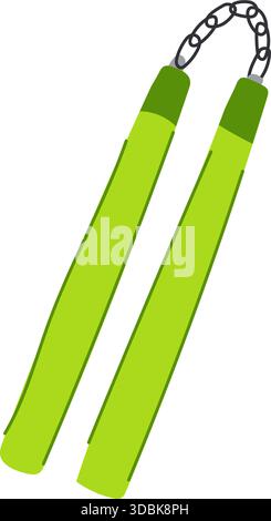 Illustration vectorielle d'arme nunchaku verte pour les arts martiaux Illustration de Vecteur