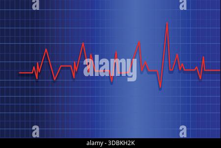 Ligne rouge de battement cardiaque sur fond de grille bleue indiquant la fréquence cardiaque et la surveillance médicale Illustration de Vecteur