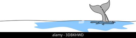 dessin en ligne continu de l'aileron de queue de baleine montant de l'eau, illustration vectorielle d'art de ligne Illustration de Vecteur
