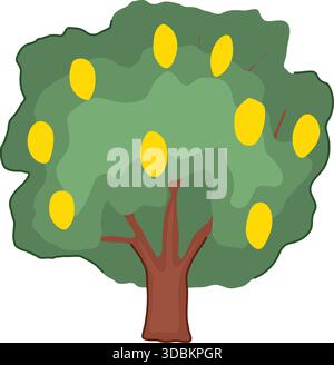 Arbre fruitier poussant avec des agrumes jaunes Illustration de Vecteur