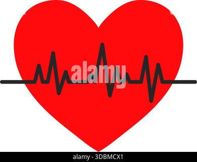 Ligne d'impulsion de fréquence de battement cardiaque ECG, icône de soins de santé sur fond blanc, illustration vectorielle isolée Illustration de Vecteur