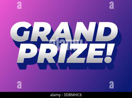 Un design graphique audacieux et dynamique avec le texte GRAND PRIZE ! en grandes lettres métalliques sur fond violet dégradé. Illustration de Vecteur
