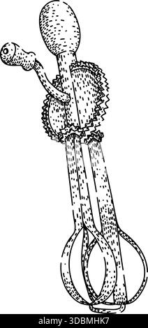 Dessin d'esquisse de vecteur de batteur d'oeufs à manivelle à main Illustration de Vecteur