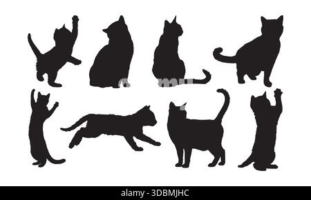Cat Silhouette Vector Set animal Pet Feline Icon Collection Illustration de Vecteur