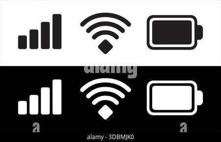 Icônes de signal de batterie WiFi réseau définir illustration vectorielle noir et blanc Illustration de Vecteur