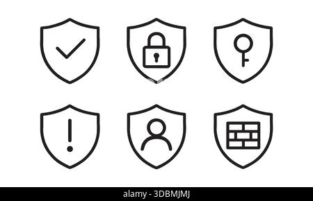 Icônes Cyber Security Shield définissez les symboles de protection numérique et de confidentialité Illustration de Vecteur