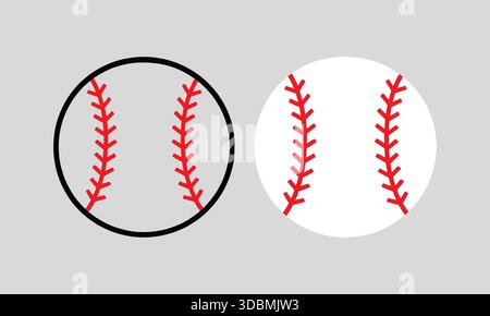 Icône de contour de balle de baseball Vector Red Stitching Illustration de Vecteur