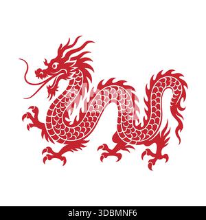 Majestueux Dragon chinois Rouge mythologie asiatique illustration vectorielle Illustration de Vecteur
