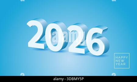 Bonne année 2026 bannière bleue de numéros 3d sur fond bleu, typographie de vacances de noël du nouvel an Illustration de Vecteur