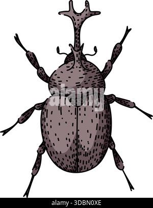 Dessin d'insecte de coléoptère rhinocéros représentant la force dans la nature Illustration de Vecteur