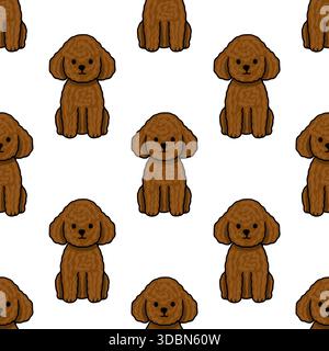 Un motif vectoriel sans couture avec des caniches jouet marron stylisés adorables dans un arrangement répété sur un fond blanc propre, parfait pour le char Illustration de Vecteur