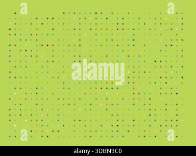 Motif graphique avec de nombreuses étoiles colorées et des points sur un fond vert clair Illustration de Vecteur